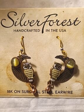 18K on Surgical Steel Gold and Yellow owls moon and stone
